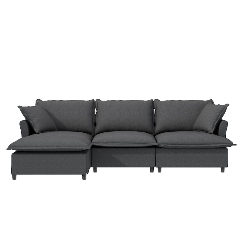 94" Chenille L-Shaped Modular Sectional Sofa with Ottoman & Throw Pillows,and 4-Seater Cloud Couch