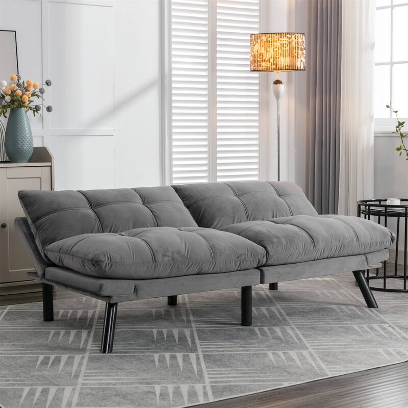 Velvet Sofa Bed with Adjustable Armrest and Backrest