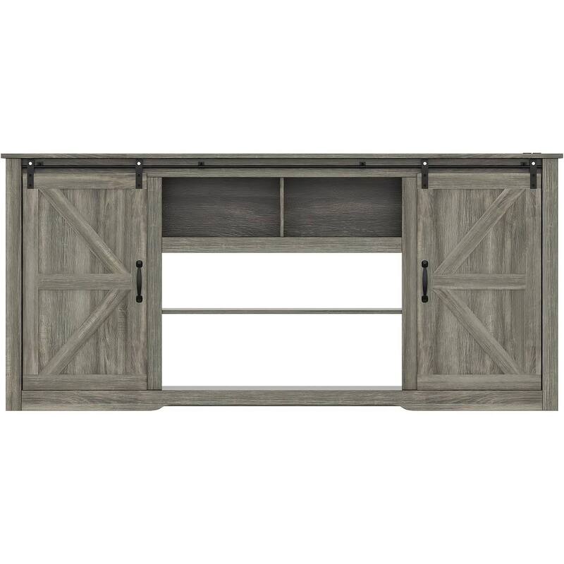 70" Farmhouse Large TV Stands, Entertainment Center with Sliding Doors - N/A - Grey