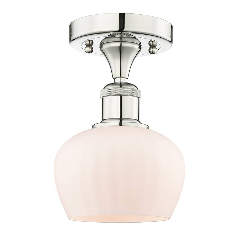 Innovations Lighting Fenton - 1 Light 7" Semi-Flush Mount - Polished Nickel/Matte White