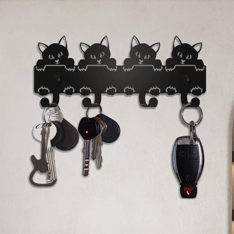 Black Metal Wall Hook Rack Space Saving 6 Hook Organizer for Towels Coats and Accessories - 6.45”L x 2.71”H