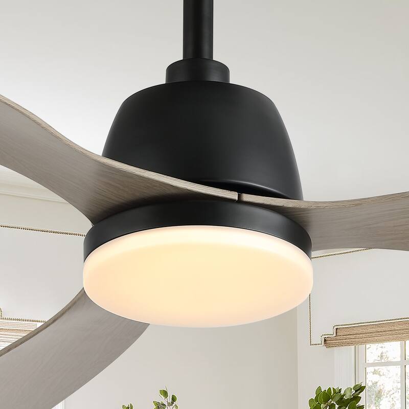 Aldrin 52" 1-Light Industrial Iron/Plastic Mobile-App/Remote-Controlled 6-Speed Propeller LED Ceiling Fan, by JONATHAN Y