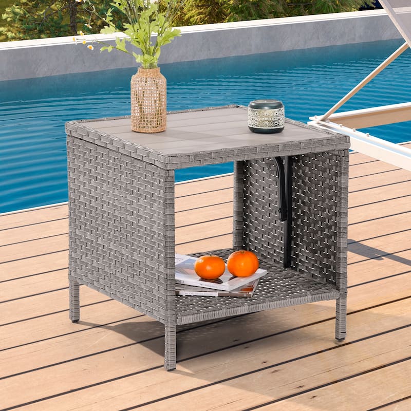 BONOSUKI Outdoor Patio PE Wicker All-Weather Square Coffee Table - Grey