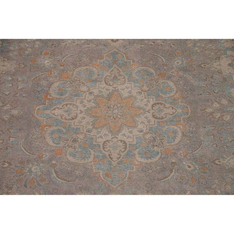 Hand Knotted Oriental 100% Wool Carpet Traditional Floral Greys & Charcoal Tabriz Area Rug - 12' 11'' X 9' 5''