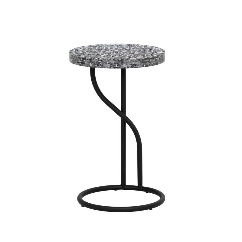 Padget Black Capiz Round Metal Side Table