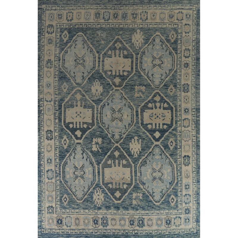 Hand Knotted Oriental 100% Wool Carpet Transitional All-Over Navy Blue & Blues Oushak Area Rug - 12' 7'' X 9' 5''