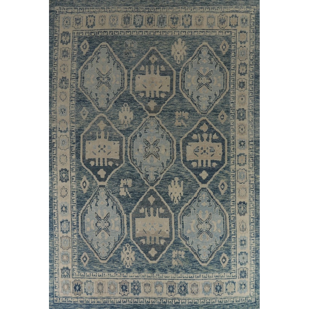Hand Knotted Oriental 100% Wool Carpet Transitional All-Over Navy Blue & Blues Oushak Area Rug - 12' 7'' X 9' 5''