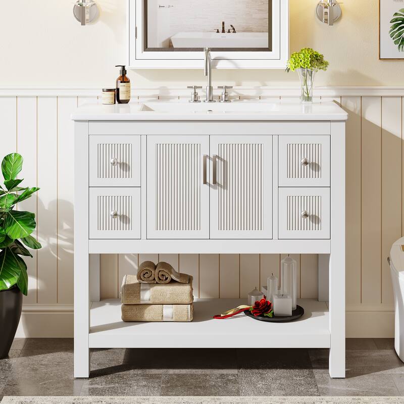 24" Modern Bathroom Vanity with Sink, Freestanding Bathroom Vanities Cabinet Combo, Solid Wooden Frame