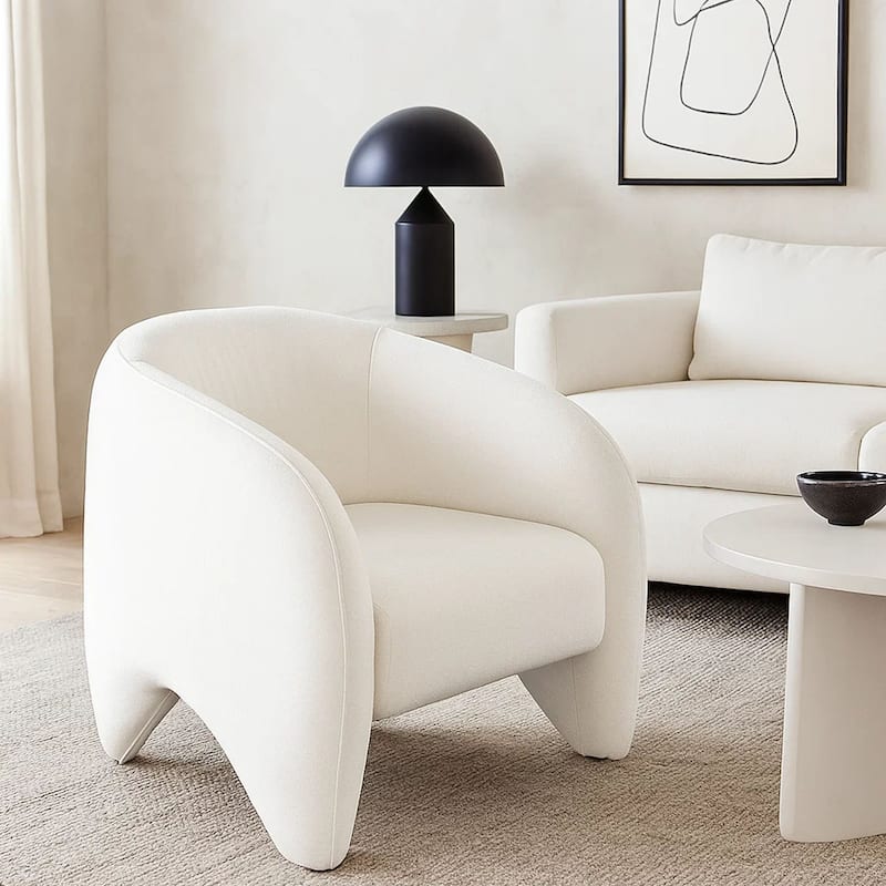 Kiol Accent Chair, 33 Inch, White Padded Polyester Curved Design