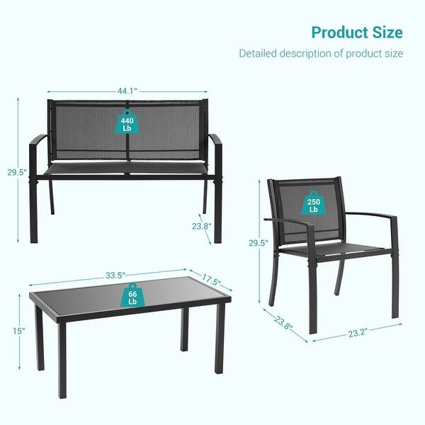dimension image slide 1 of 2, Bonosuki 4 Pieces Patio Furniture Sets Textilene Bistro Sets