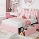 preview thumbnail 32 of 43, Bed Frame for Kids, Upholstered Platform Bed for Boys with 2 Flexible Drawers Pink - Full