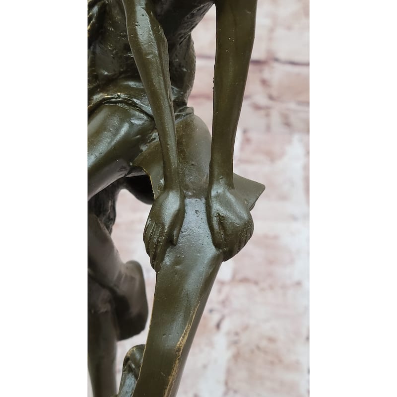 Art Nouveau Bronze Girl On Swing Sculpture – Marble Base Figurine