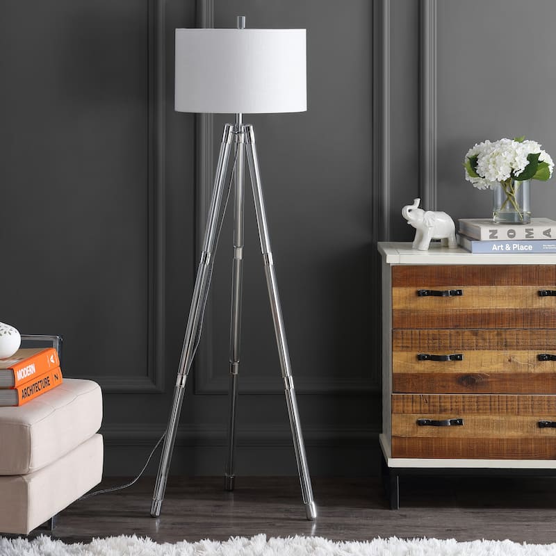 Taylor 60" Surveyor's Tripod Metal/Crystal LED Floor Lamp, Chrome by JONATHAN Y