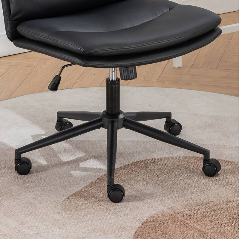 Armless Criss Cross Office Desk Chair, Vanity Chair with Wheels and Thickened Cushion, Ergonomic Adjustable Swivel Task Chair