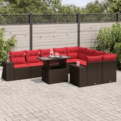 vidaXL Patio Sofa Set with Cushions Table and Couches 10 Piece Poly Rattan - 24.4" x 24.4" x 27.2"