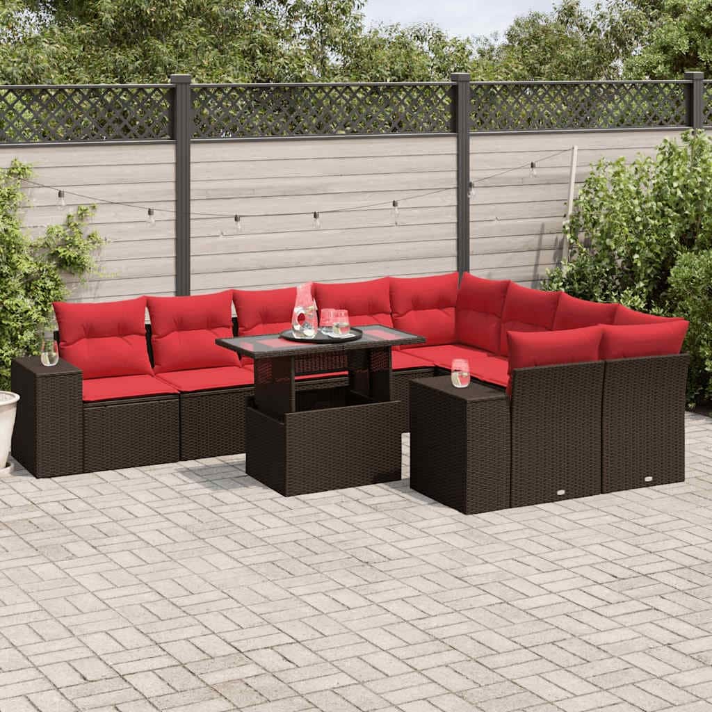 vidaXL Patio Sofa Set with Cushions Table and Couches 10 Piece Poly Rattan - 24.4" x 24.4" x 27.2"