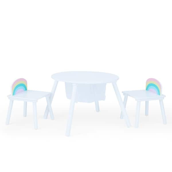 slide 2 of 7, Rainbow Fishnet Play Table & Chairs Kids Furniture - White - 32.25"L x 32.25"W x 17"H
