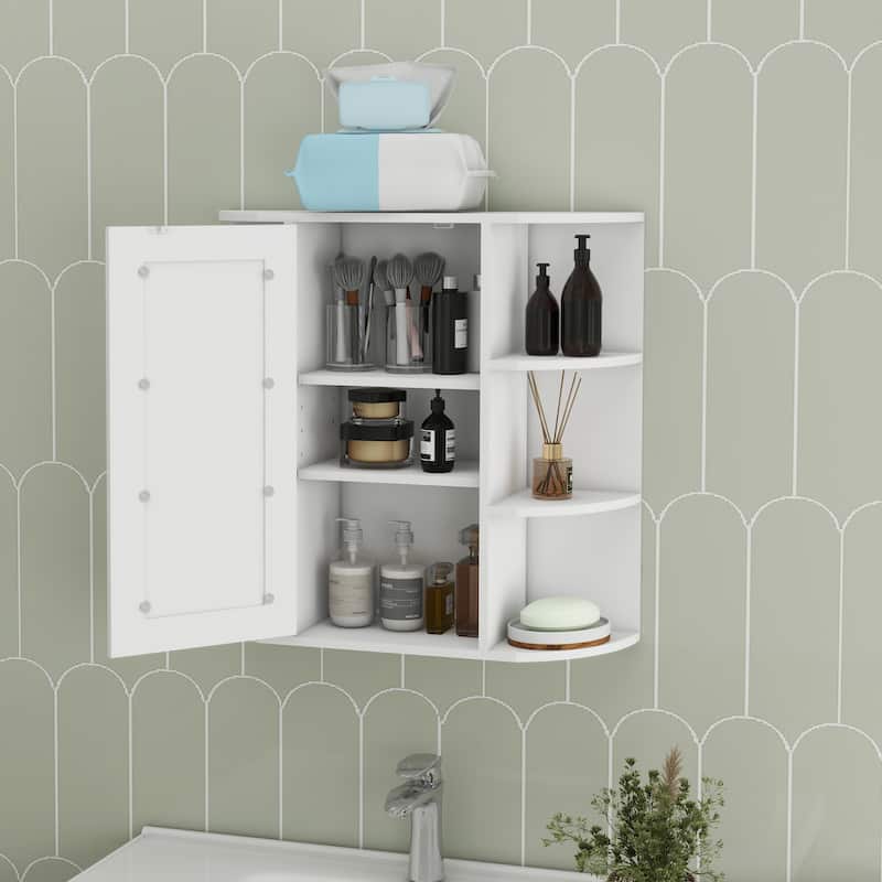 Bathroom Medicine Cabinet with Mirror, Wall Mounted Bathroom Cabinet with Mirror Door, 6 Open Shelves