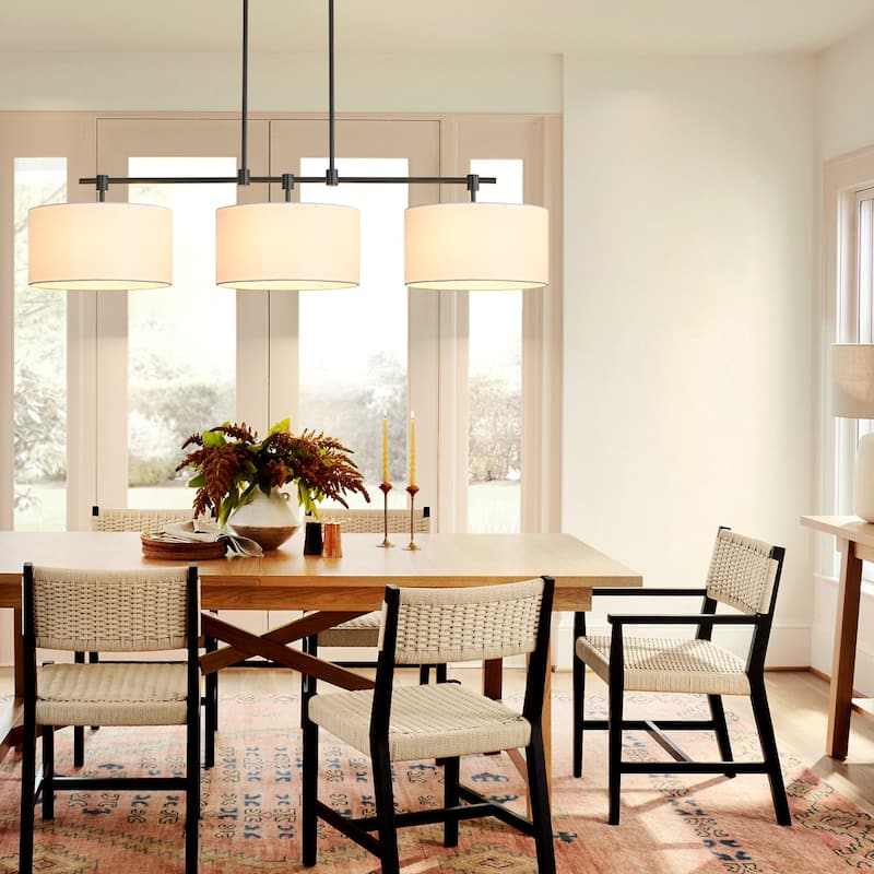 3-Light Modern Linear Drum Fabric Pendant/Kitchen Island Lights for Dining Room