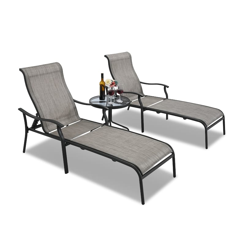 3-piece Outdoor Patio Chaise Lounge Chair with End table
