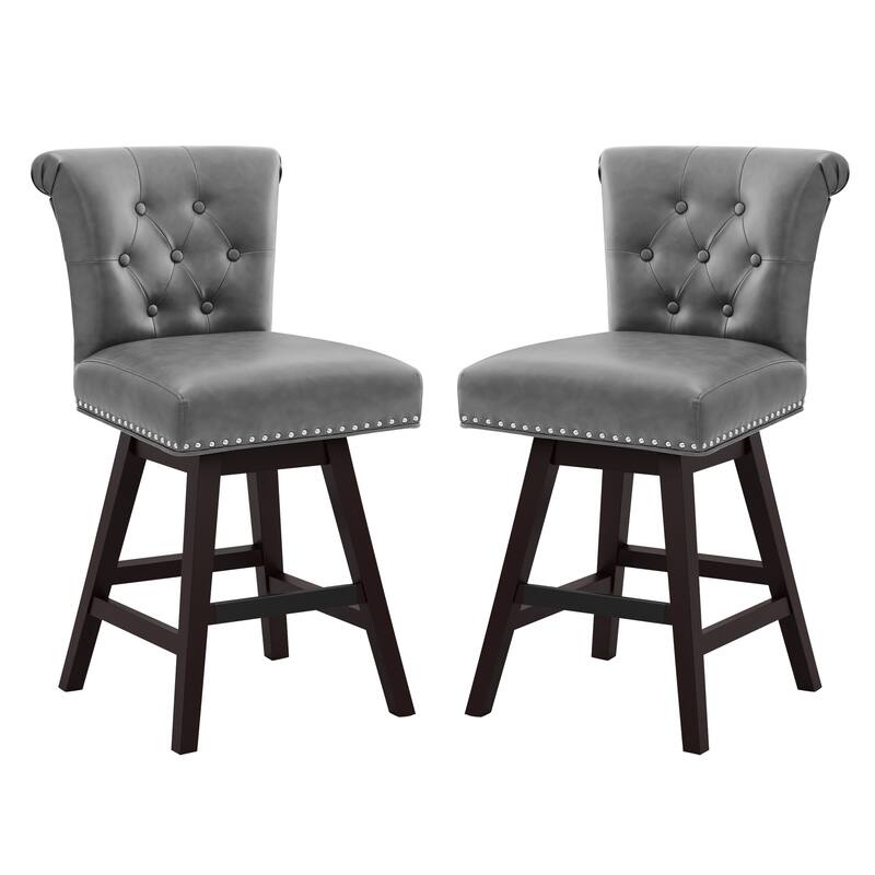 Modern 26.in Swivel Bar Stool Armless Counter Height Stool with Wooden Legs for Kitchen Island