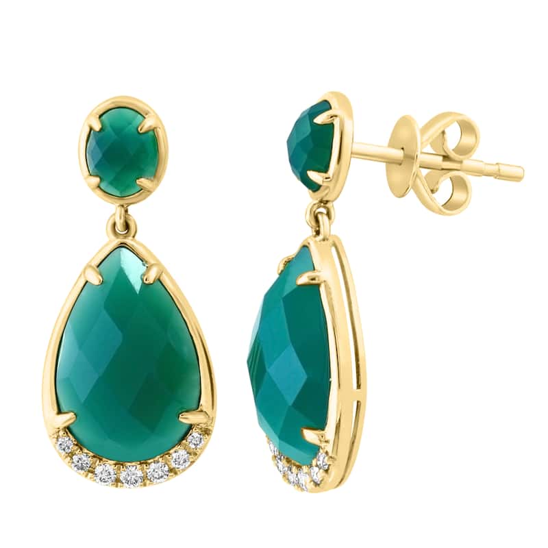 EFFY 14K Yellow Gold Diamond Green Onyx Drop Earrings