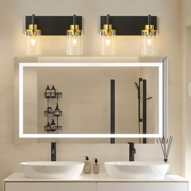 Starsky 2-Lights 13.77inch Modern Bathroom Vanity Light with Cylinder Glass Shade
