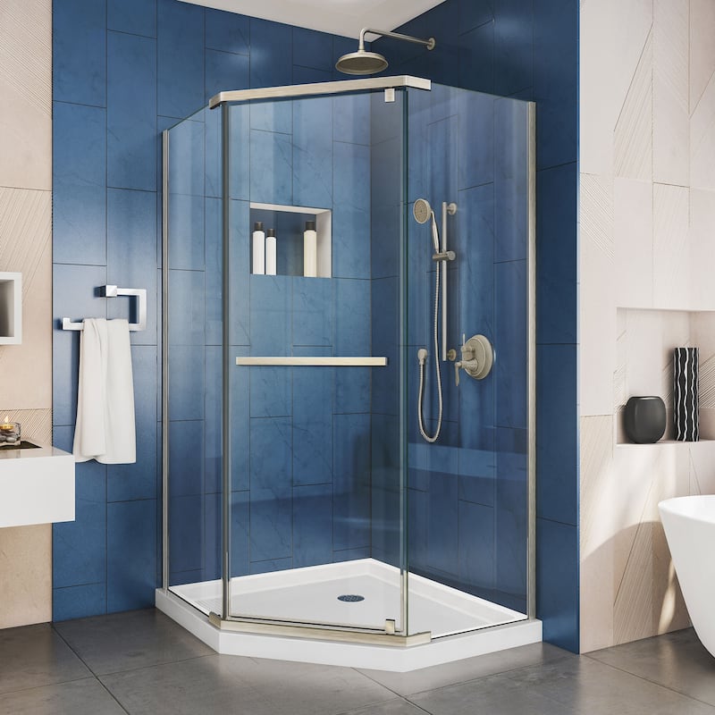 DreamLine Prism 36 in. x 36 in. x 74 3/4 in. H Pivot Shower Enclosure and Shower Base Kit - 36" x 36" - 36" x 36" - White Base Nickel Finish