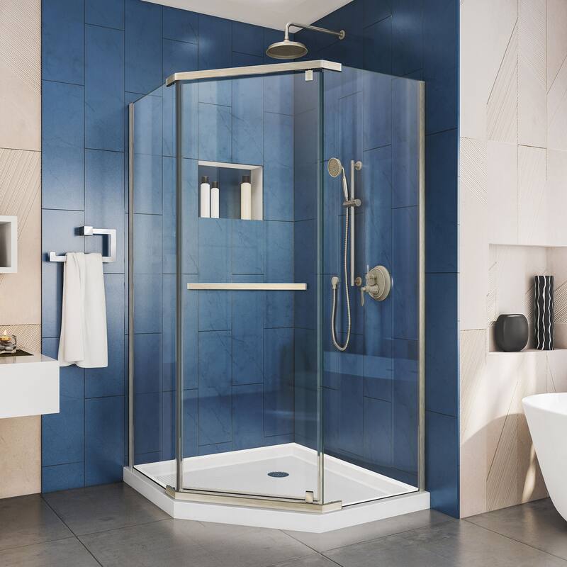 DreamLine Prism 40 1/8 in. x 40 1/8 in. x 72 in. Frameless Pivot Shower Enclosure - 40.13" x 40.13" - Brushed Nickel Finish