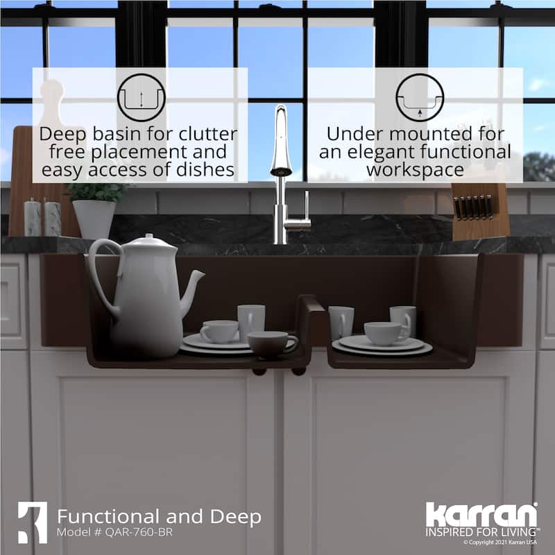 Karran Retrofit Apron-Front Quartz Double Bowl Kitchen Sink