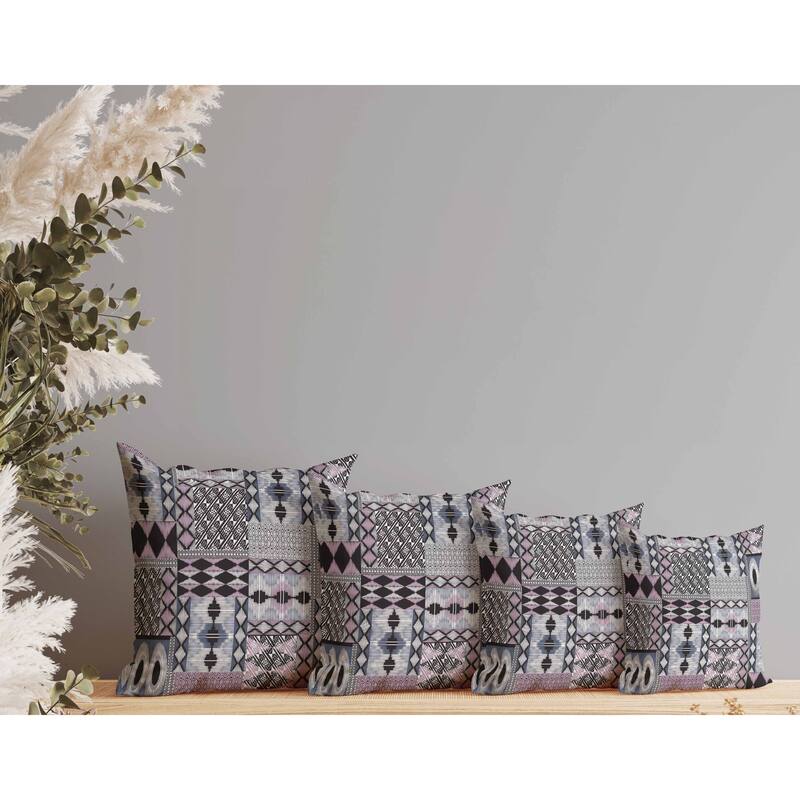 Patched Perfection Indoor/Outdoor Reversible Throw Pillow Pink and Blue