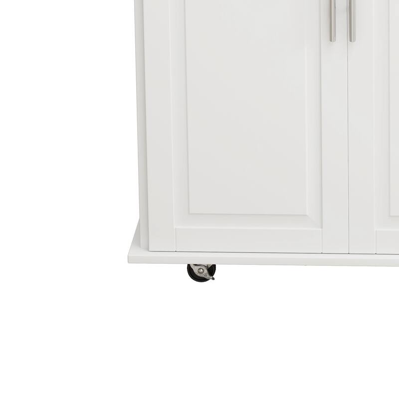 Rolling Kitchen Island Cart with Expandable Solid Wood Top, 2 Door Cabinet, 3 Drawers, Spice & Towel Rack for Kitchen Storage