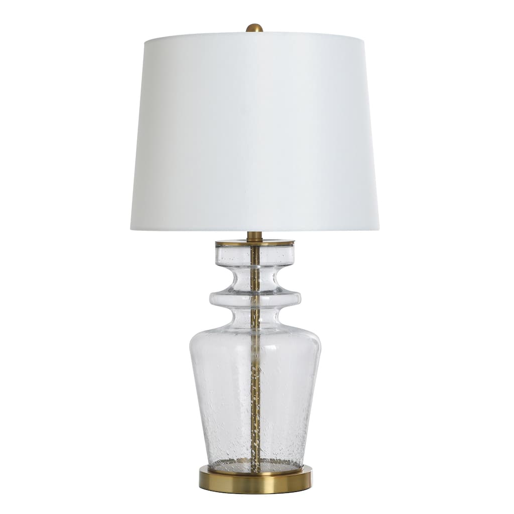 StyleCraft Glass & Steel Table Lamp - Clear Seeded & Gold - Off-White Shade