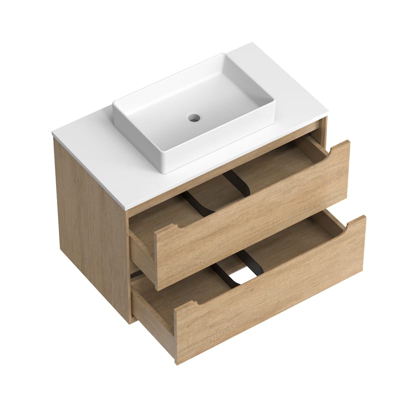 36" Solid Wood Bathroom Vanity with White Quartz Countertop Ceramic Square Sink