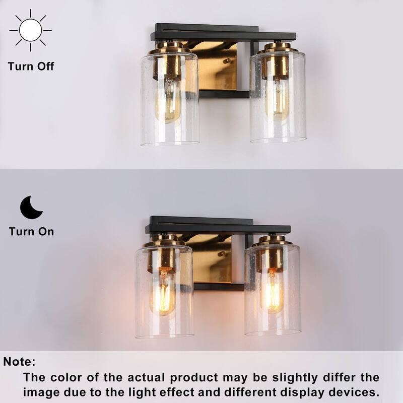 2/3/4-Light Modern Black Gold Bathroom Vanity Lights Seeded Glass Wall Sconces