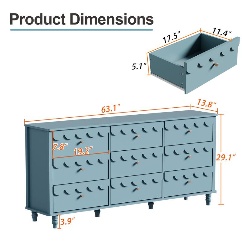 Royal 9-Drawer Lace Dresser - Max Storage for Growing Kids
