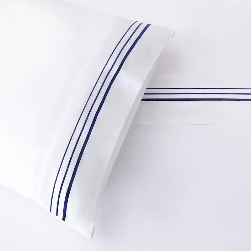 HiEnd Accents 100% Cotton Hotel Luxury Embroidered Border Sheet Set, 4PC