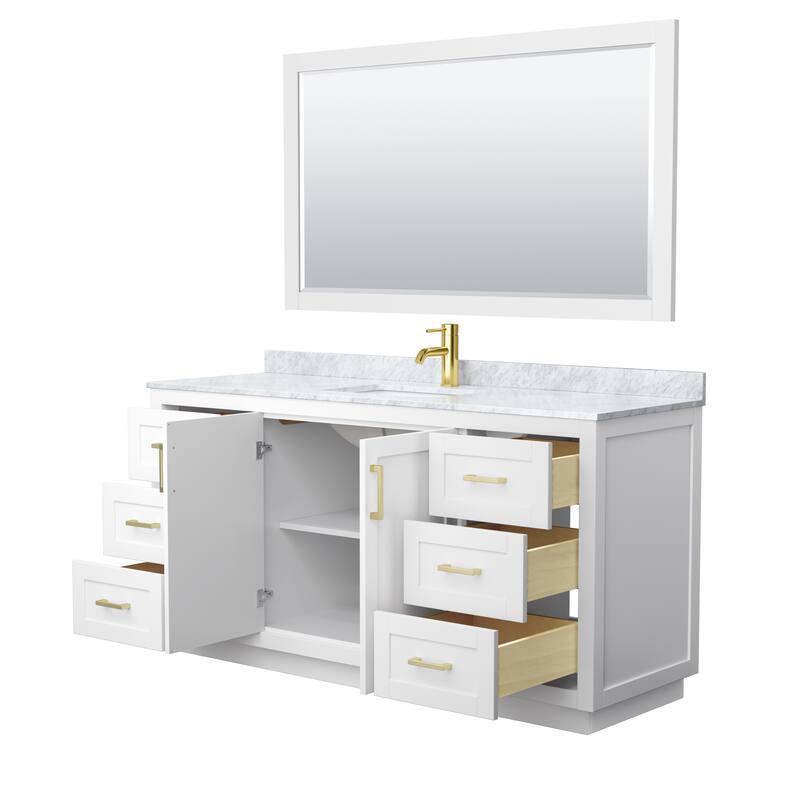 Miranda Bathroom Vanity Set, White Carrara Marble Top, 58-Inch Mirror