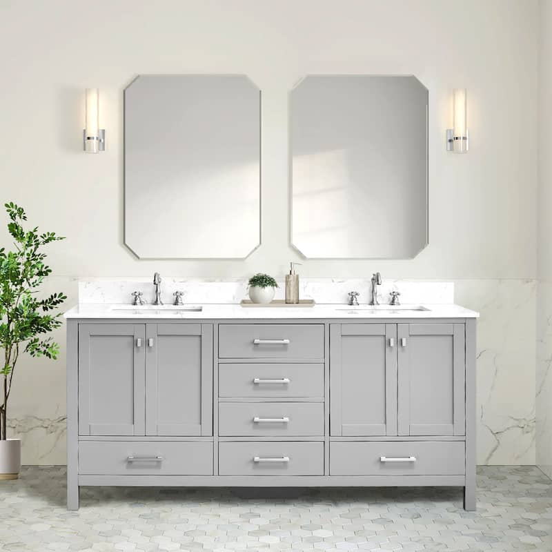 OpalithD 72 in. Bathroom Vanity with Double Sinks, Wood Bath Cabinet with Top - Classic Gray