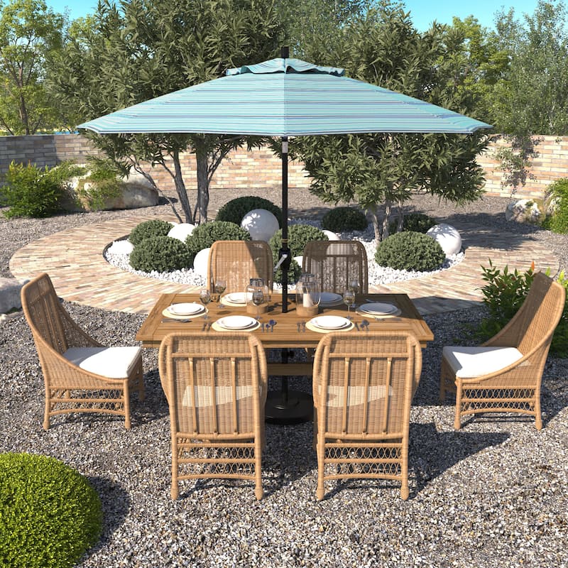 California Umbrella 9-foot Round Crank Lift, Push ButtonTilt, Black Frame Finish, Aluminum Patio Umbrella with Sunbrella Fabric - Dolce Oasis