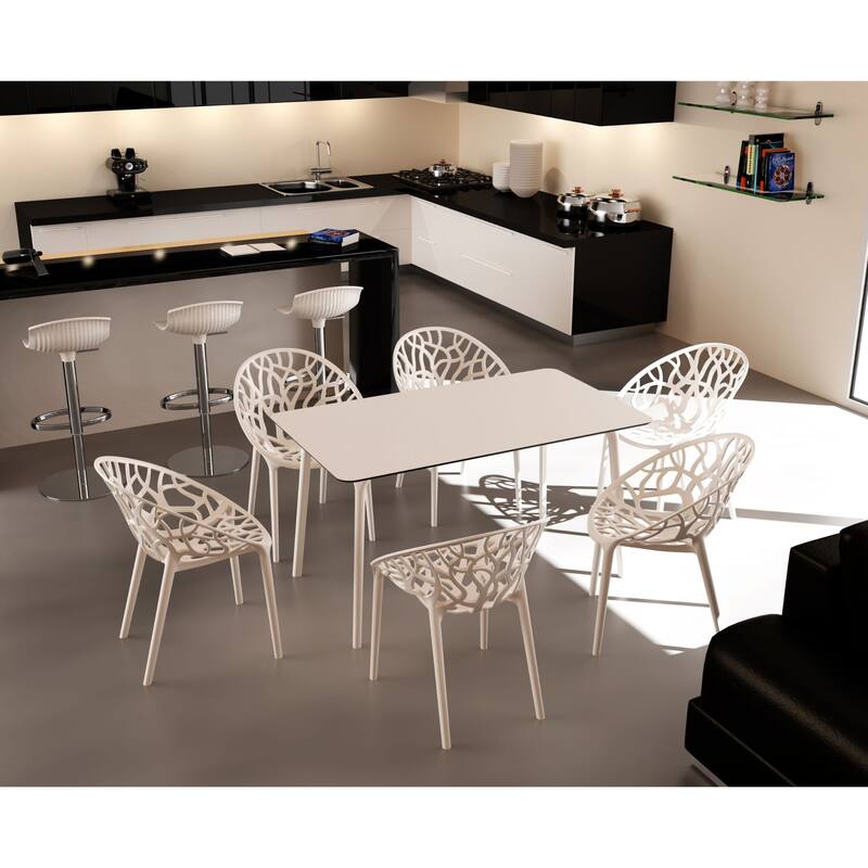 55" White Rectangular Laminated Top Outdoor Patio Dining Table