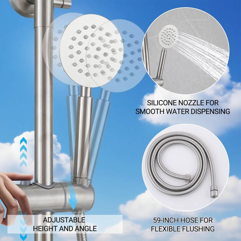 47"H 3-Function 304 Stainless Steel Wall-Mounted Outdoor Shower with Footwash