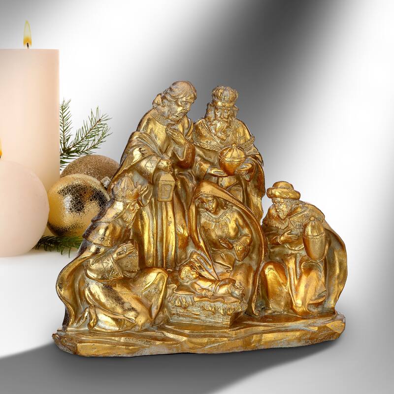 8.5" Resin Golden Nativity Scene