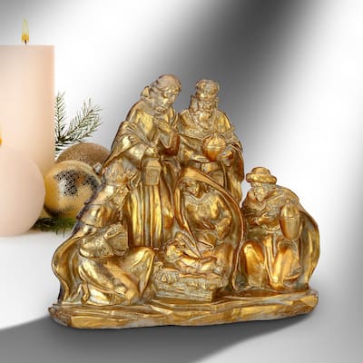 8.5" Resin Golden Nativity Scene