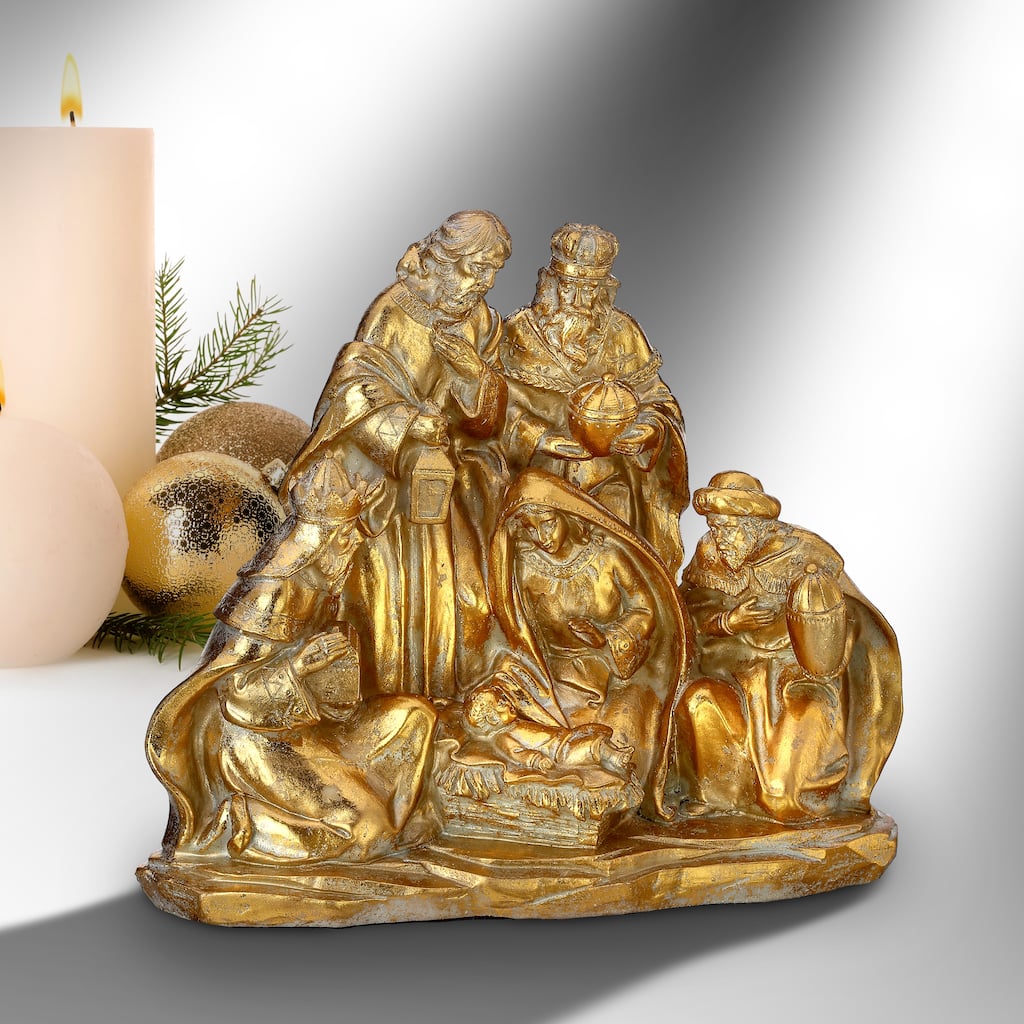 8.5" Resin Golden Nativity Scene
