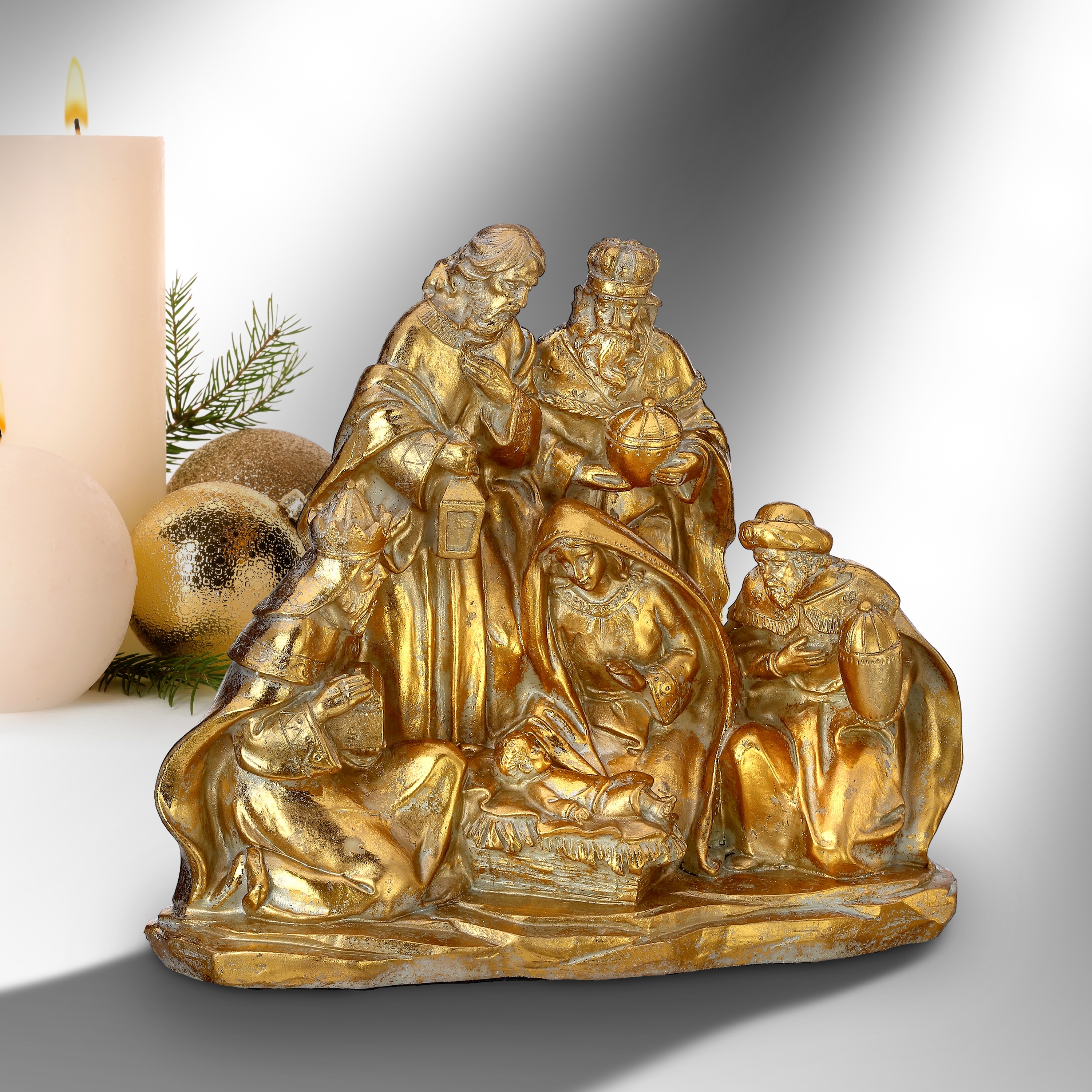 8.5" Resin Golden Nativity Scene