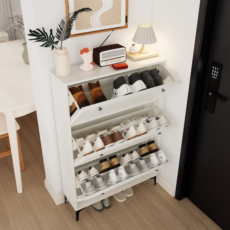 White 3-Drawer Flip-Down Shoe Storage Cabinet Entryway Organizer