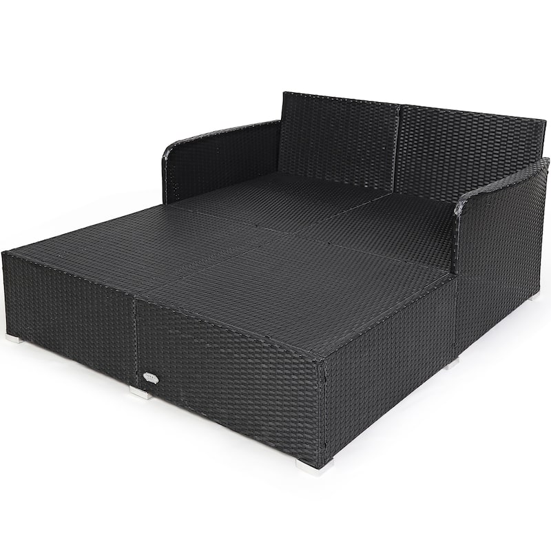 Costway Outdoor Patio Rattan Daybed Pillows Cushioned Sofa Furniture - See details