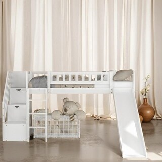 Stairway Twin Size Loft Bed with Two Drawers and Slide - Bed Bath ...