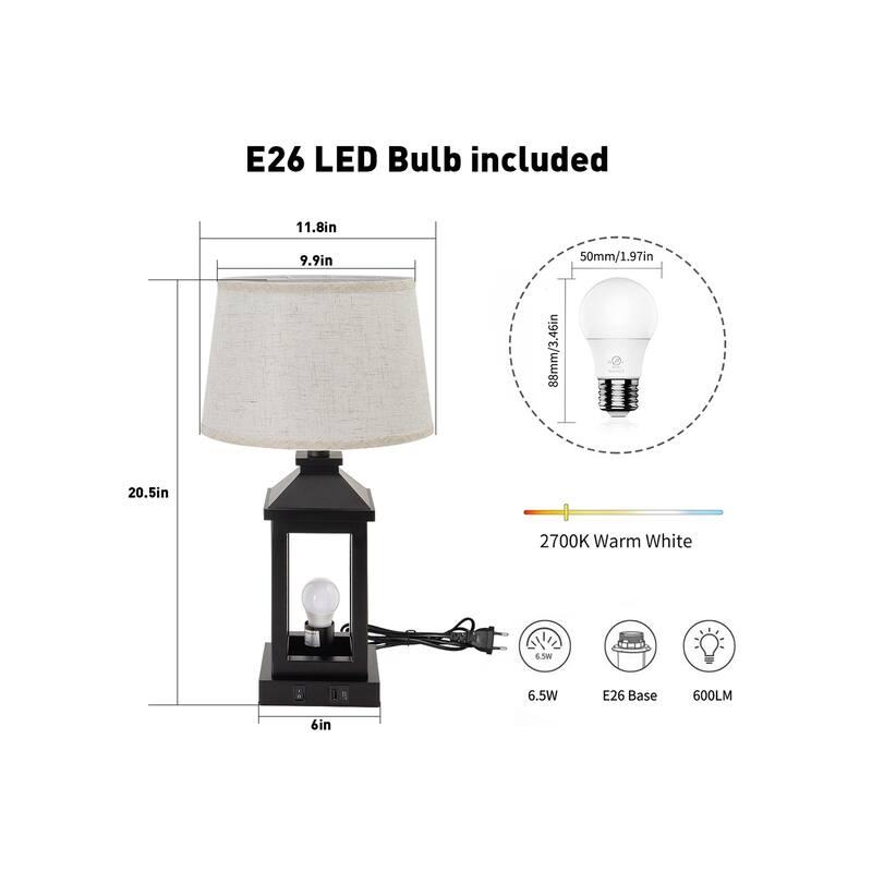 20.5" Black Farmhouse Table Lamp (Bulbs Included, Set of 2)